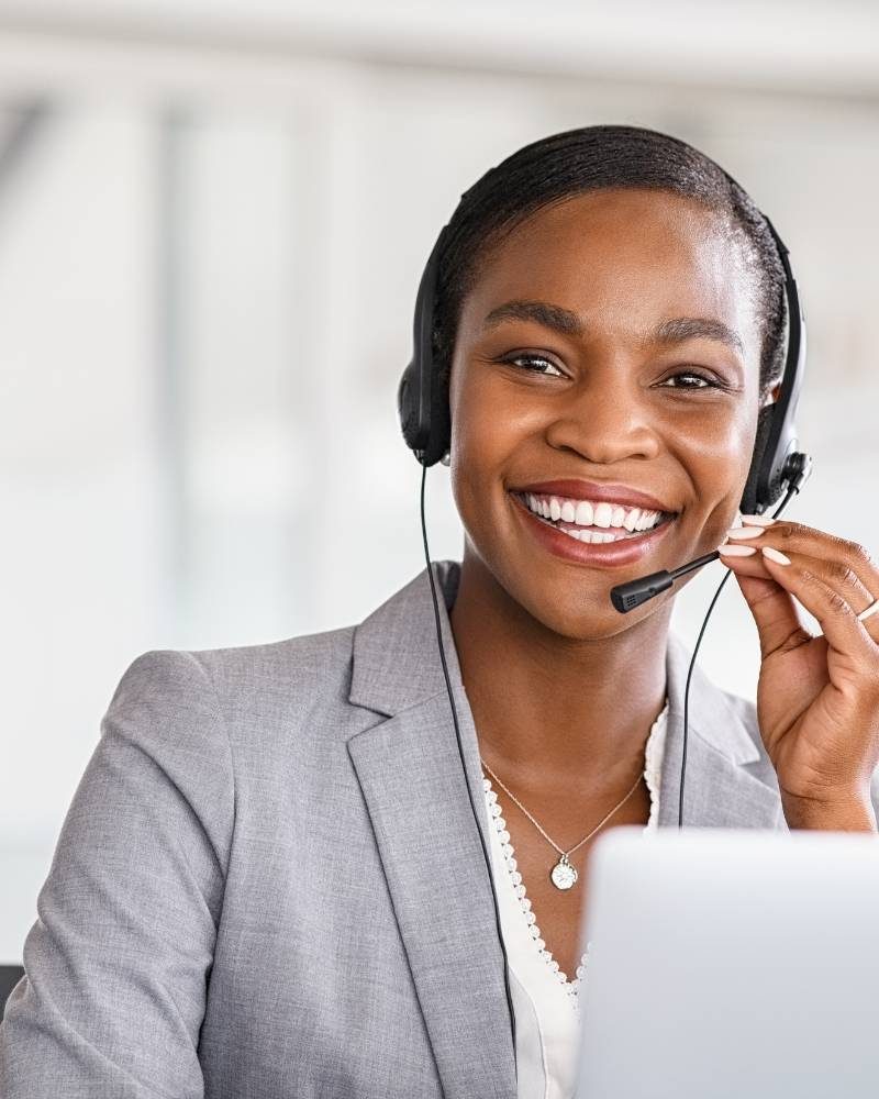 woman on the phone for a call center