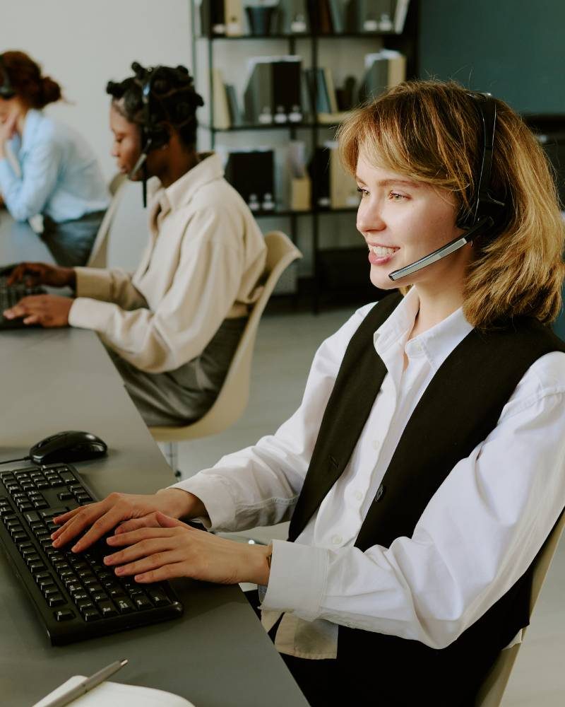 Call center employees working